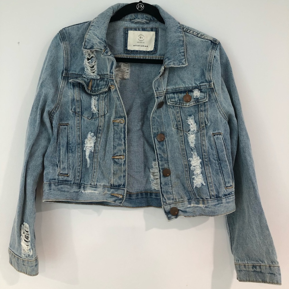 Distressed jean jacket